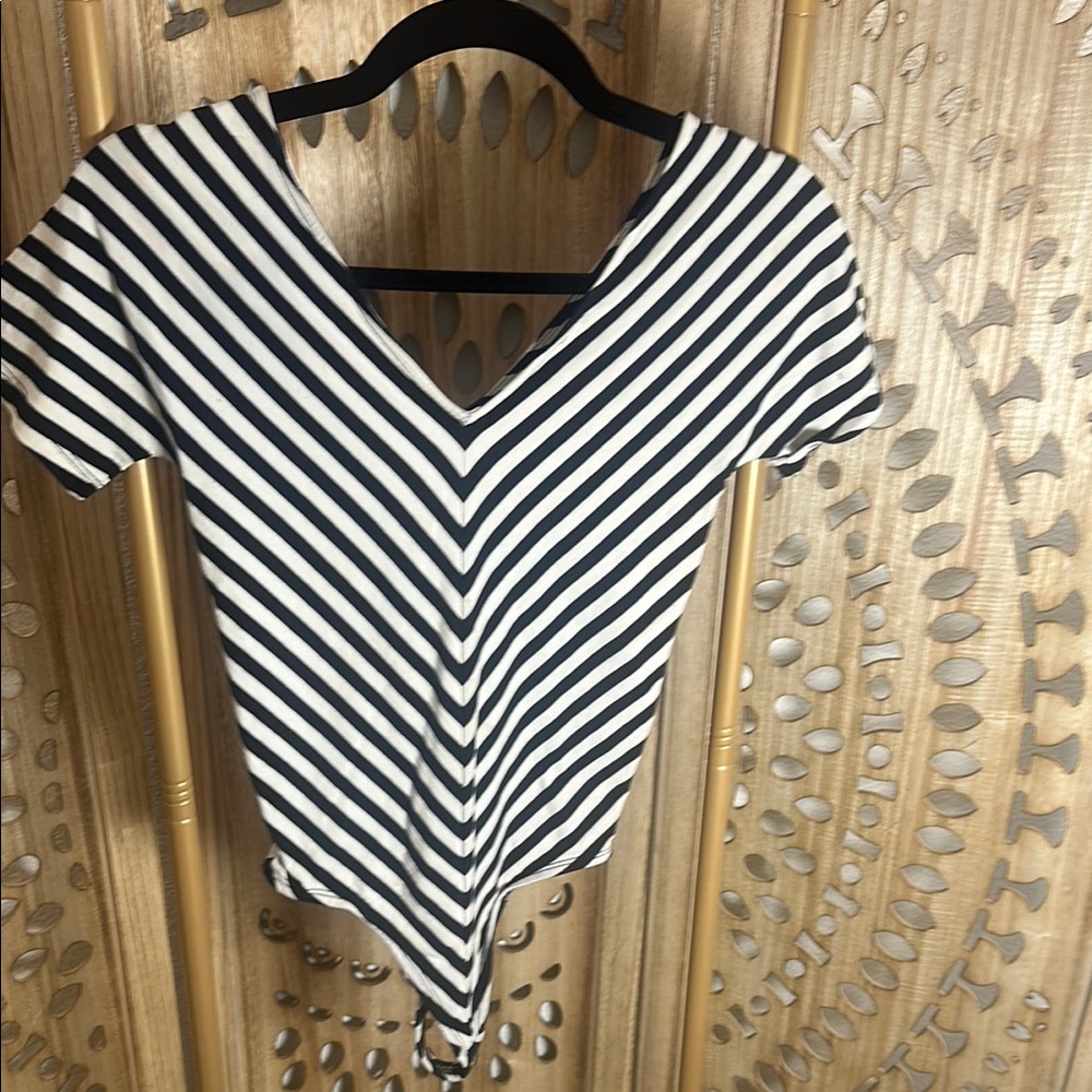 New All Saints Black and White Striped V-Neck Women's top/Onsie
